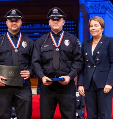 Officer Jack Alberici receiving the Massachusetts Medal of Valor