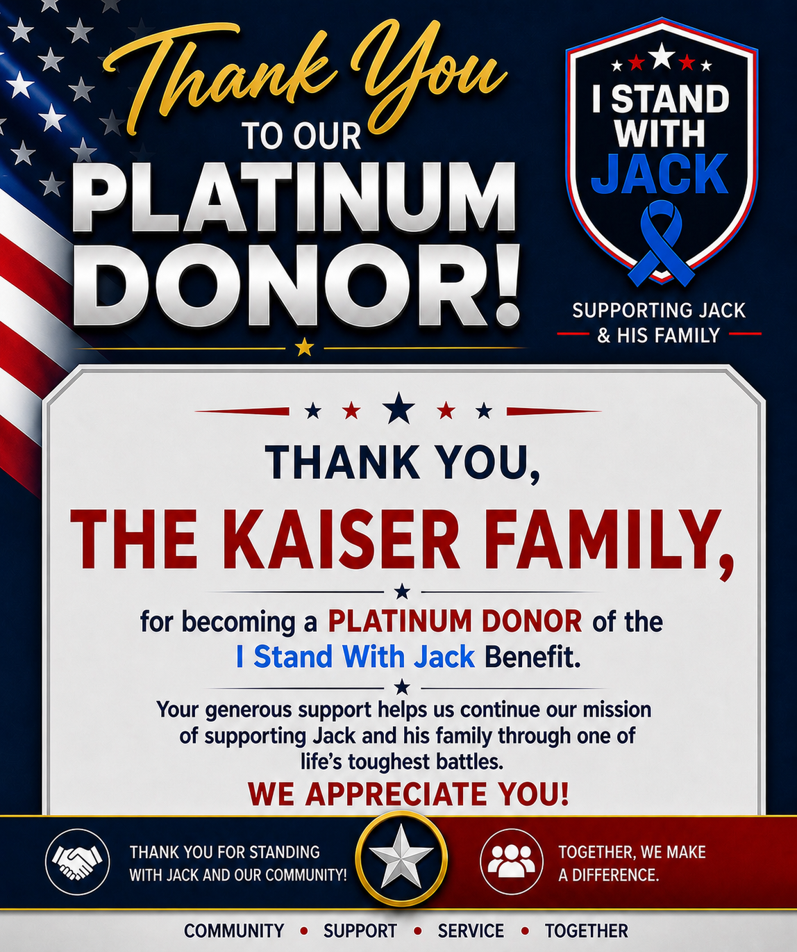 Thank you The Kaiser Family - Platinum Level Donor