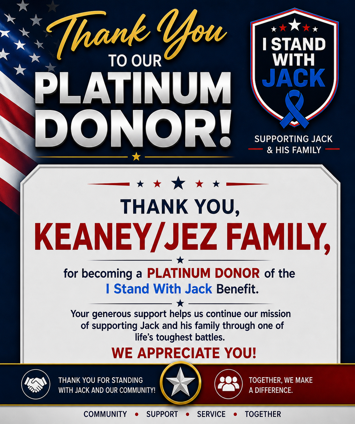Thank you Keaney Jez Family - Platinum Level Donor