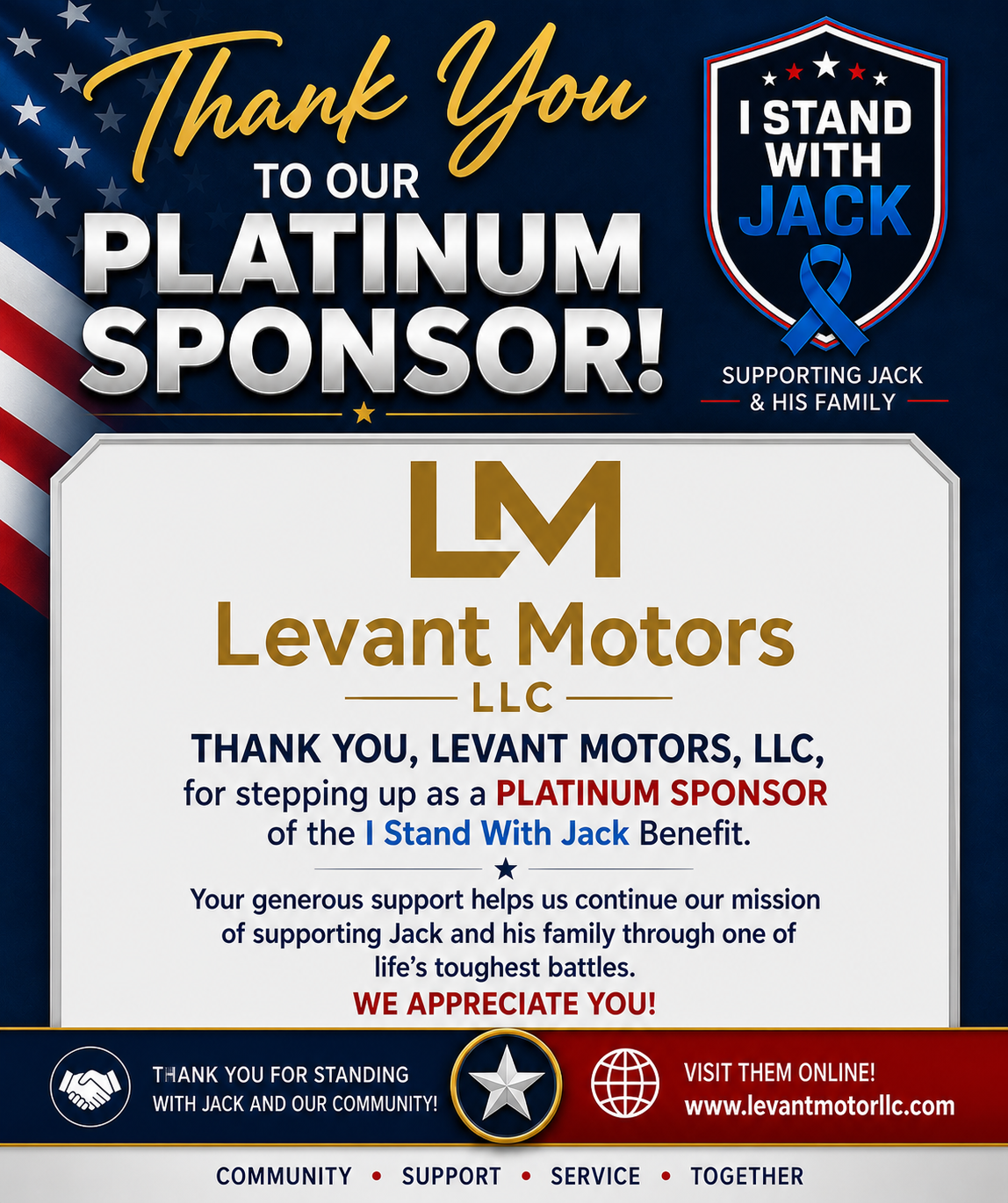 Thank you Levant Motors, LLC - Platinum Level Donor