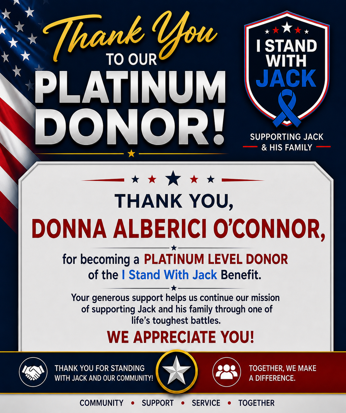 Thank you Donna Alberici O'Connor - Platinum Level Donor