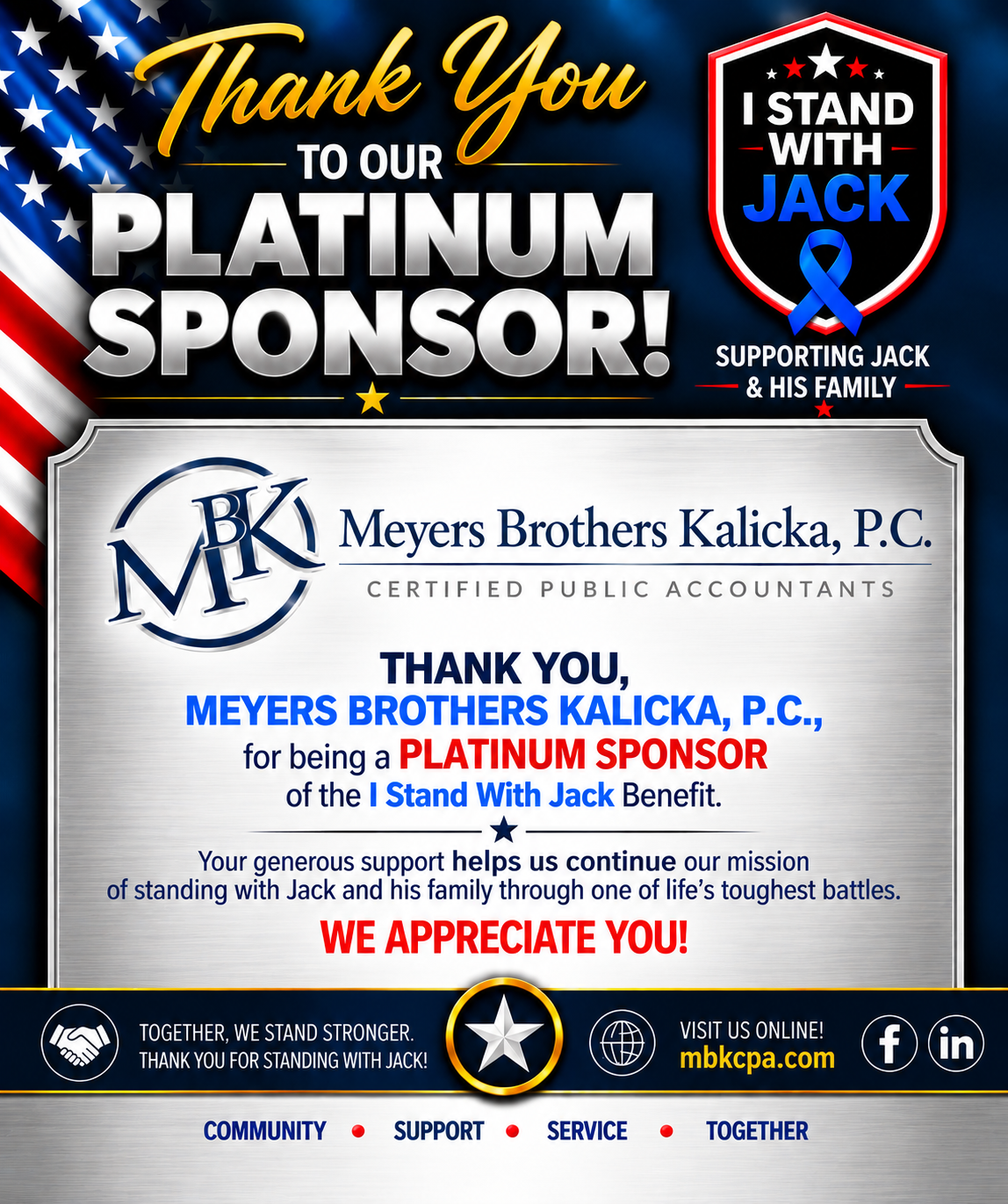 Thank you Meyers Brothers Kalicka, P.C. - Platinum Level Donor