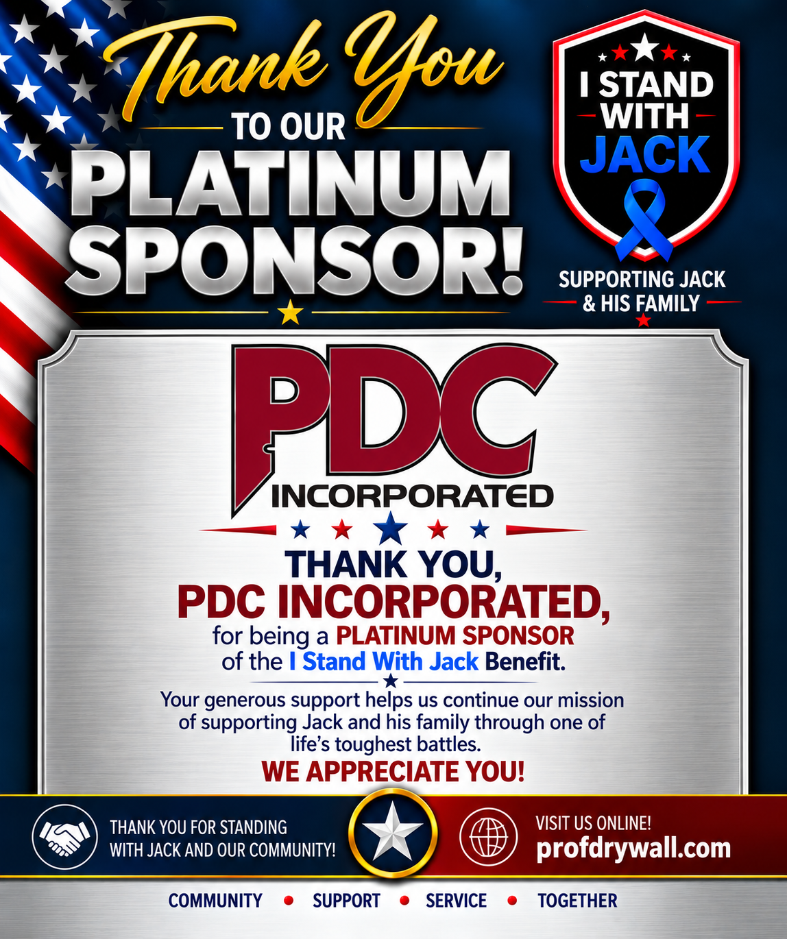 Thank you PDC Incorporated - Platinum Level Donor