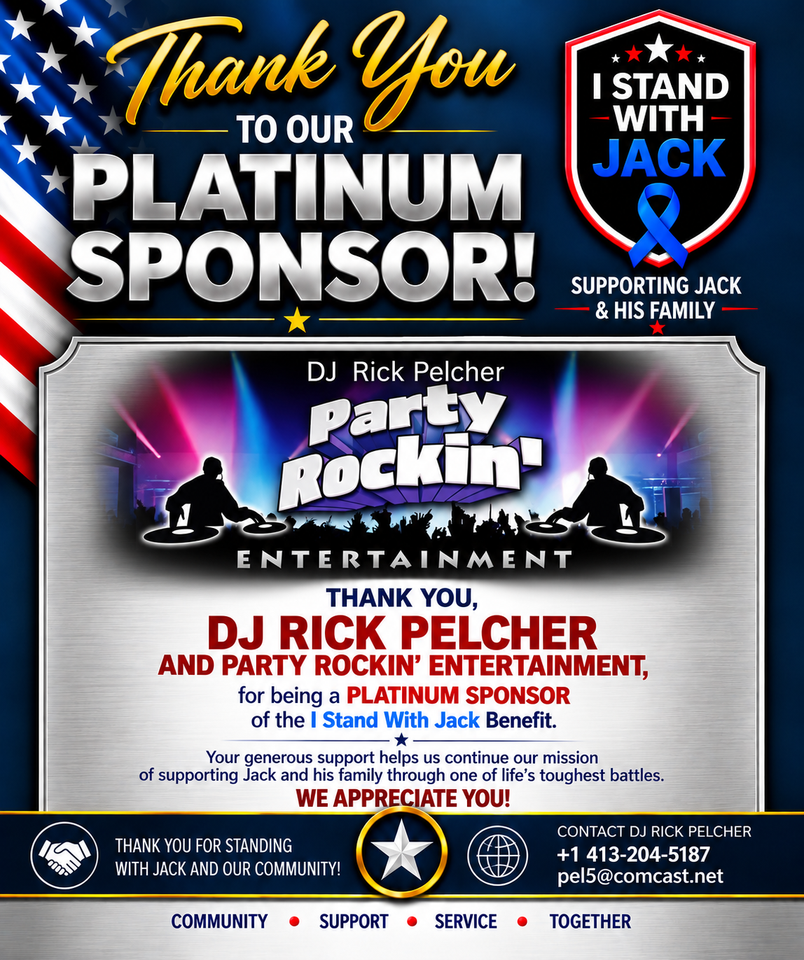 Thank you DJ Rick Pelcher/Party Rockin' Entertainment - Platinum Level Donor